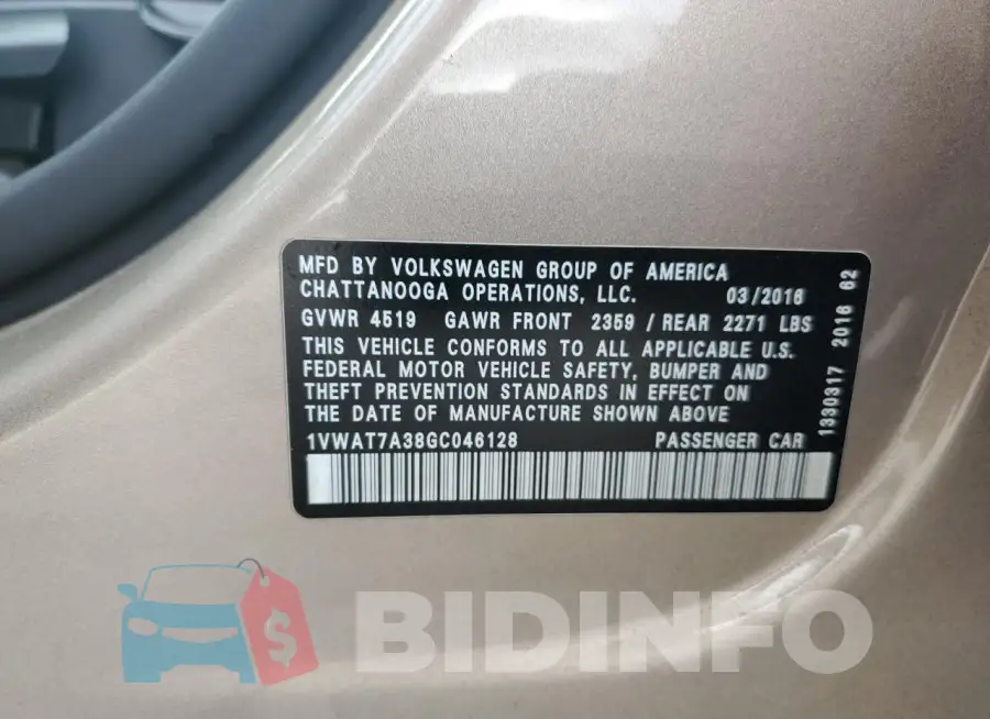 1VWAT7A38GC046128 Photo# 12
