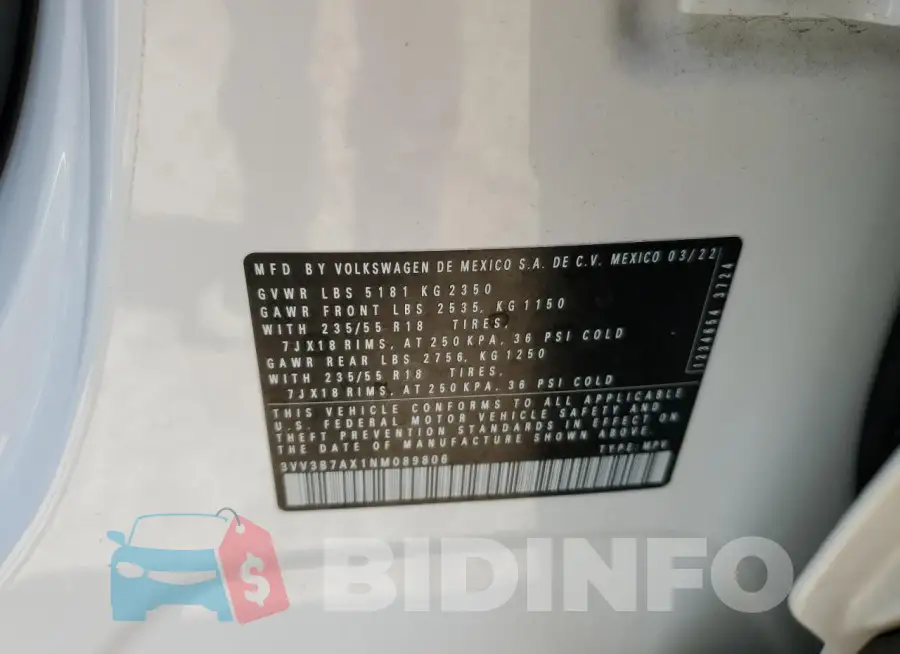 3VV3B7AX1NM089806 Photo# 14