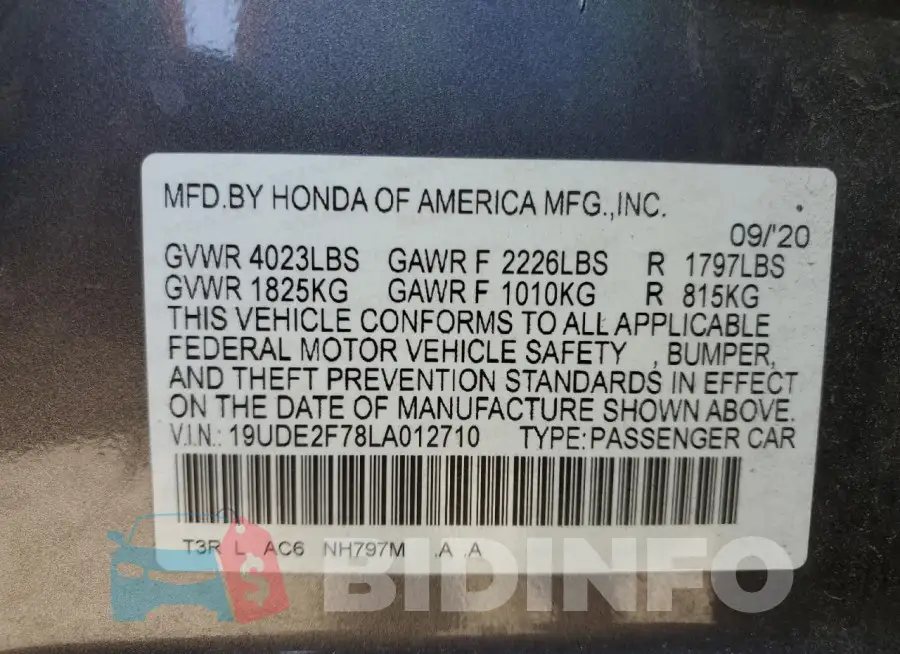 19UDE2F78LA012710 Photo# 12