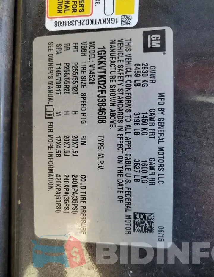 1GKKVTKD2FJ384608 Photo# 13