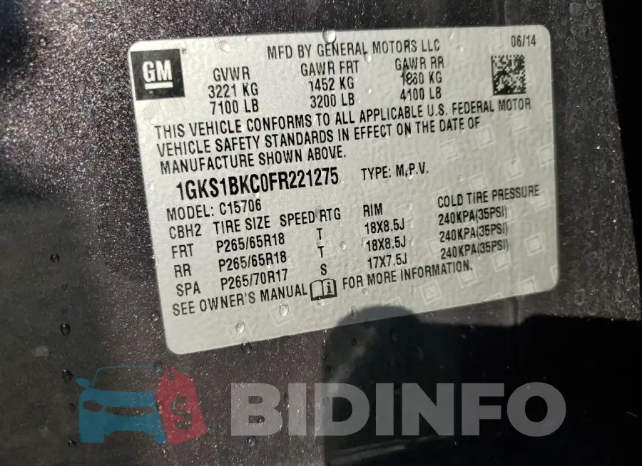 1GKS1BKC0FR221275 Photo# 13