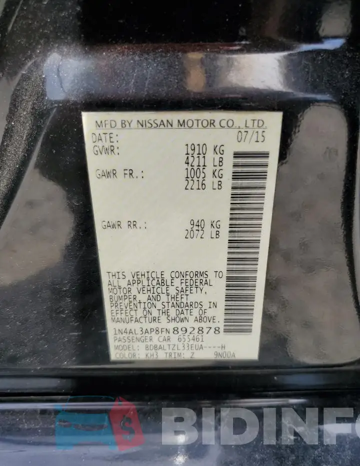1N4AL3AP8FN892878 Photo# 12