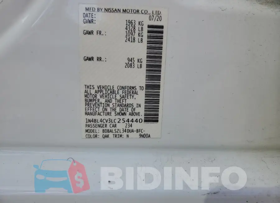 1N4BL4CV3LC254440 Photo# 12