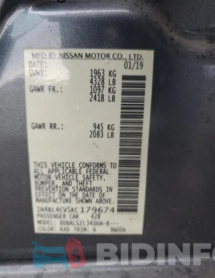 1N4BL4CV5KC179674 Photo# 12