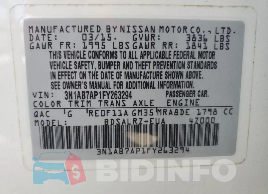 3N1AB7AP1FY263294 Photo# 13