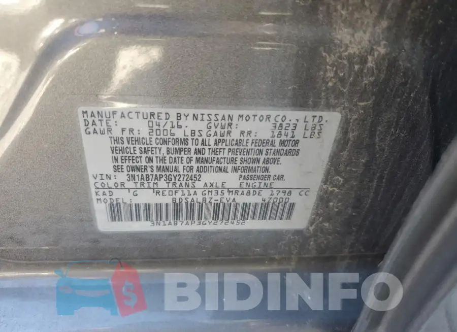 3N1AB7AP3GY272452 Photo# 12