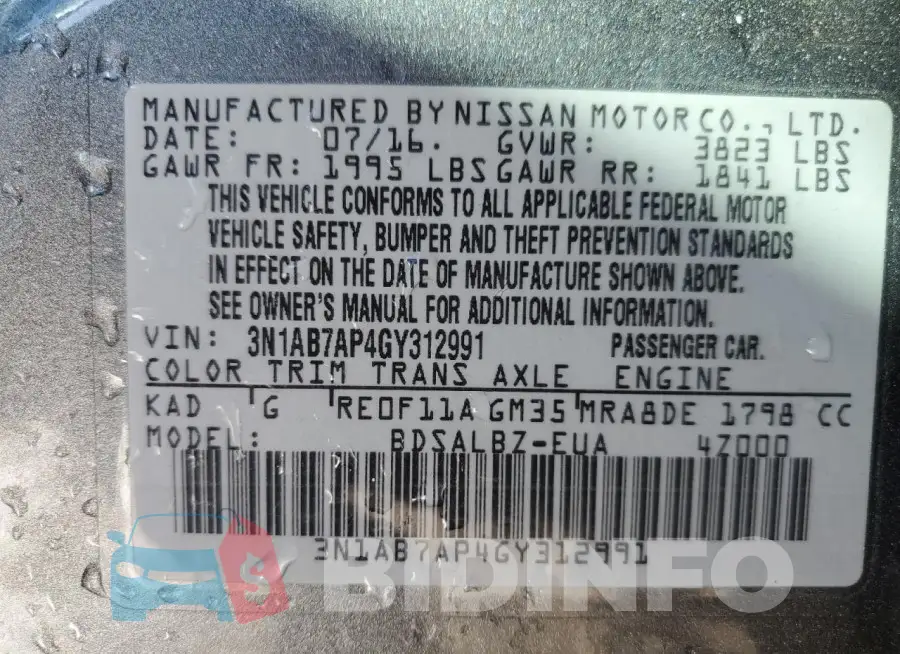 3N1AB7AP4GY312991 Photo# 13