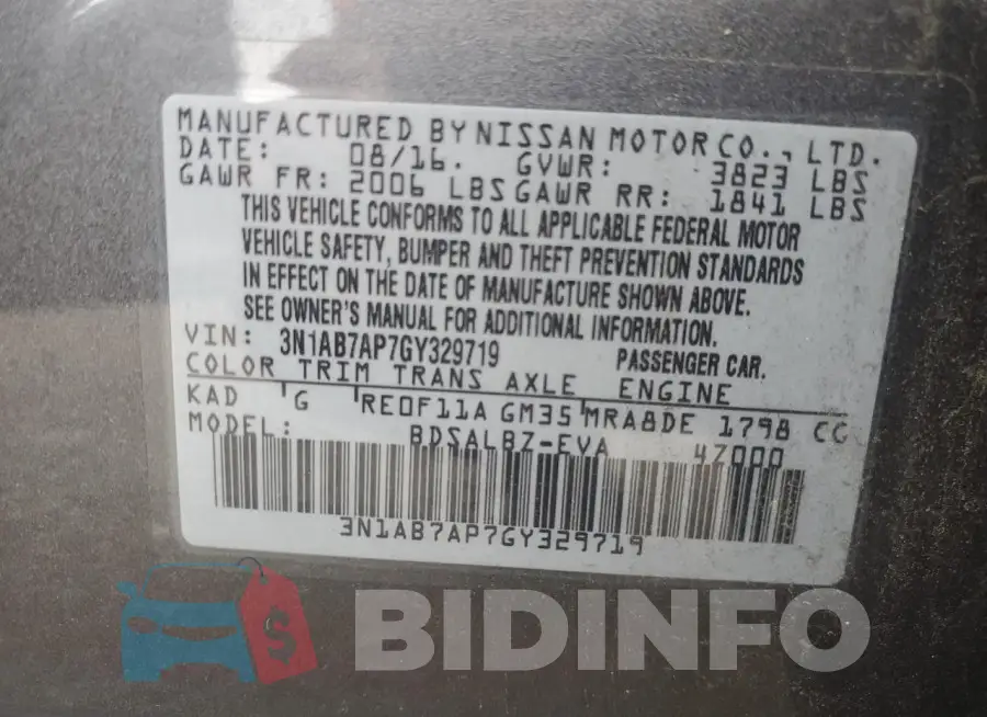 3N1AB7AP7GY329719 Photo# 13