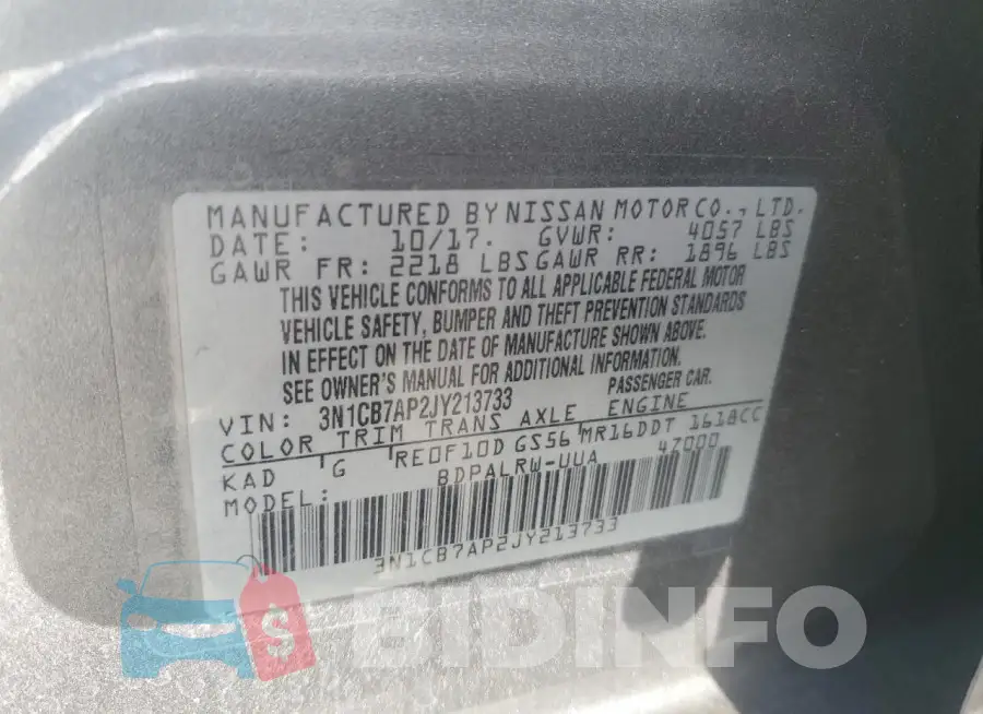 3N1CB7AP2JY213733 Photo# 12
