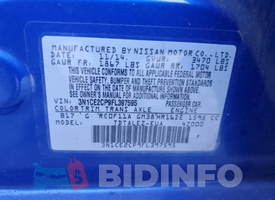 3N1CE2CP9FL397595 Photo# 12