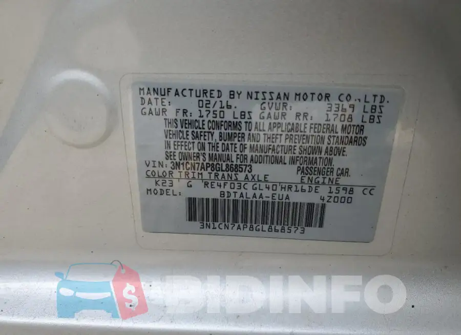 3N1CN7AP8GL868573 Photo# 12