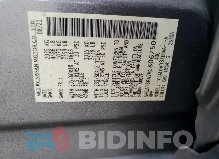 5N1AT3BA2MC806750 Photo# 13