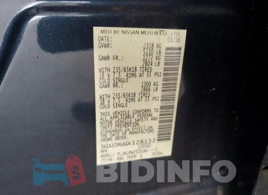 5N1AZ2MG6GN128152 Photo# 13