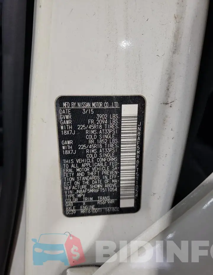 JN8AF5MR6FT511054 Photo# 14