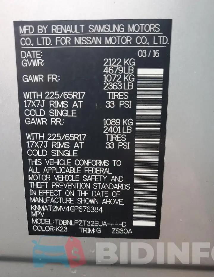 KNMAT2MV4GP676384 Photo# 13