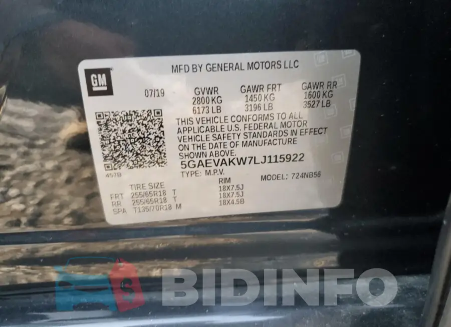 5GAEVAKW7LJ115922 Photo# 13