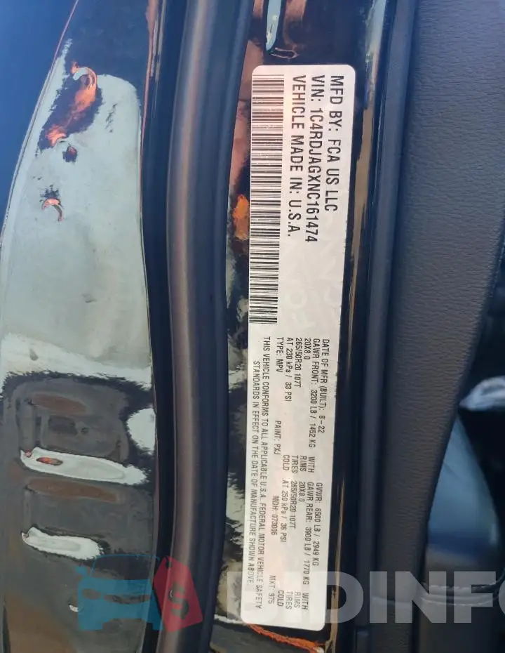 1C4RDJAGXNC161474 Photo# 14