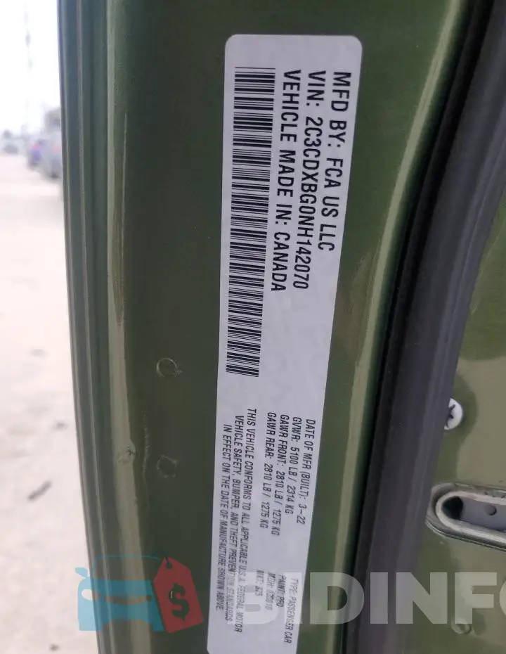 2C3CDXBG0NH142070 Photo# 12