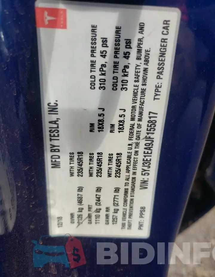 5YJ3E1EA9JF155817 Photo# 12