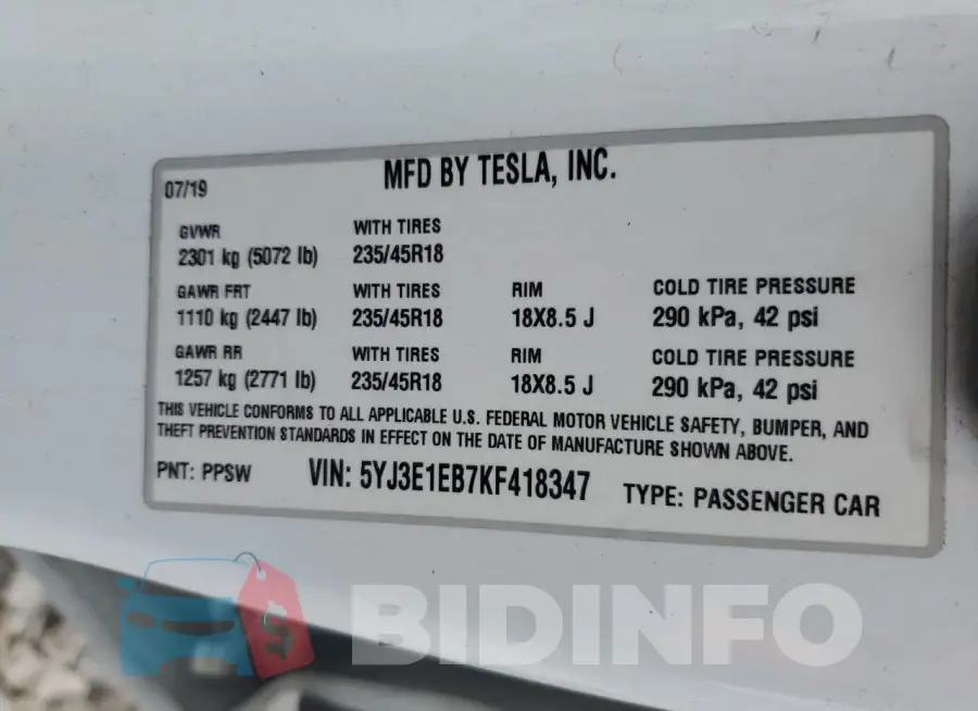 5YJ3E1EB7KF418347 Photo# 13