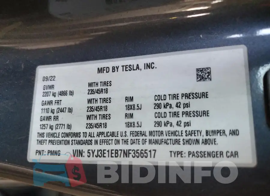 5YJ3E1EB7NF356517 Photo# 12