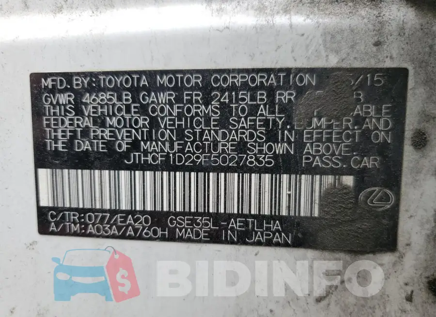 JTHCF1D29F5027835 Photo# 12