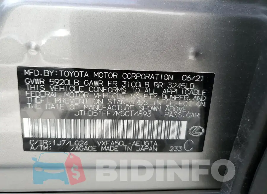 JTHD51FF7M5014893 Photo# 12