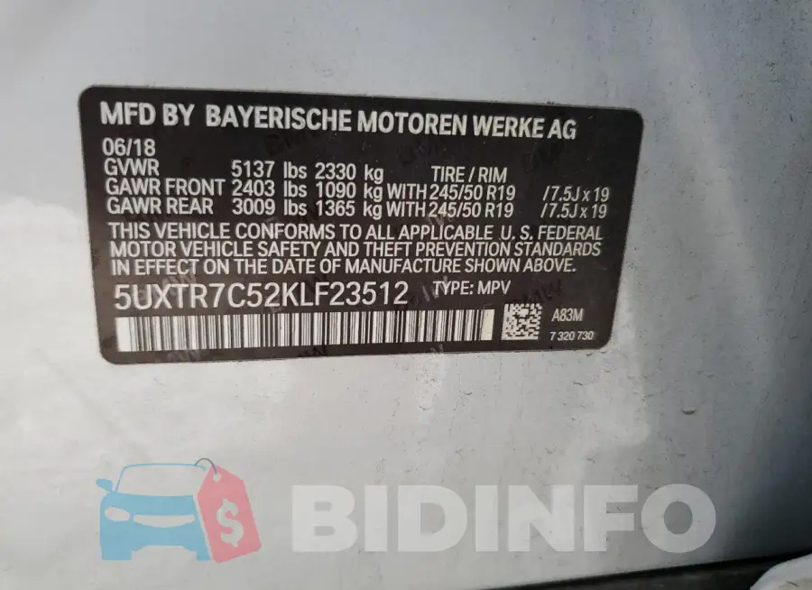 5UXTR7C52KLF23512 Photo# 13