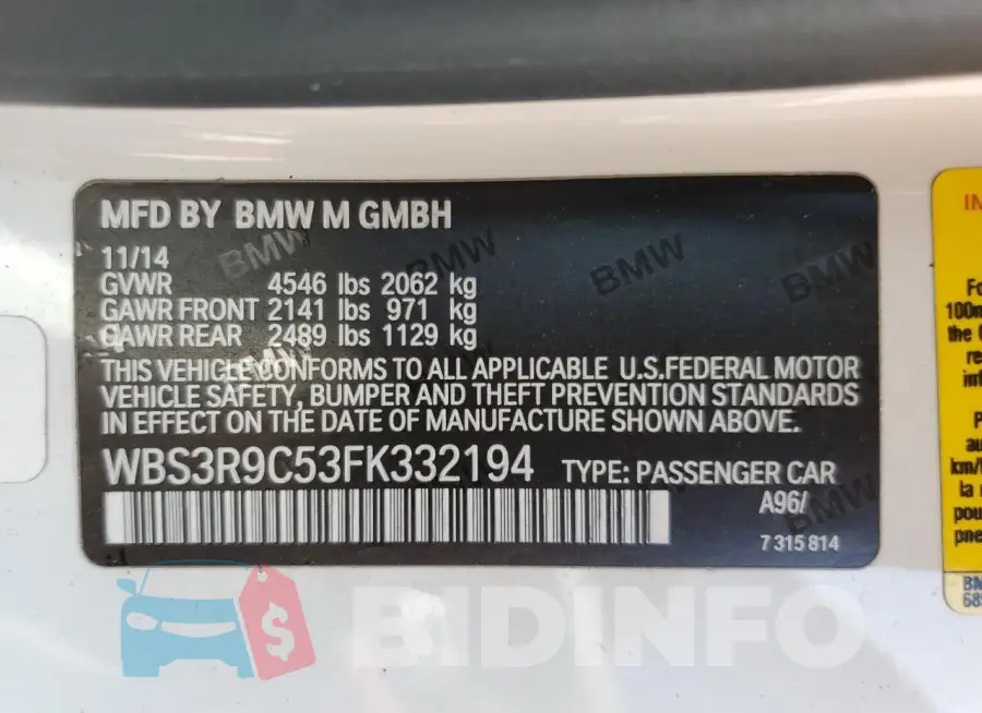 WBS3R9C53FK332194 Photo# 12