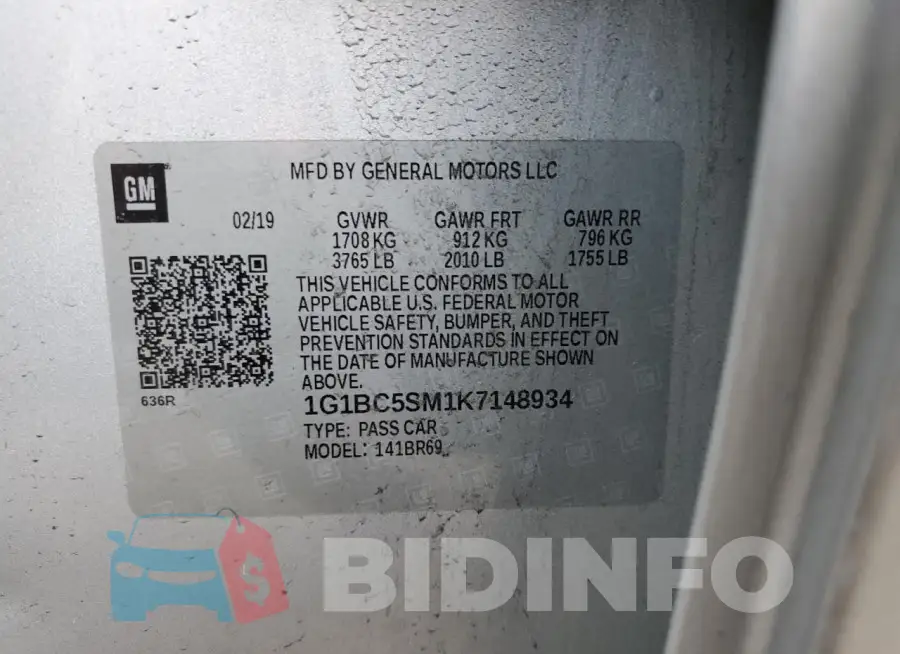 1G1BC5SM1K7148934 Photo# 12