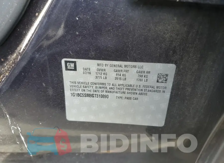 1G1BC5SM8G7310890 Photo# 12