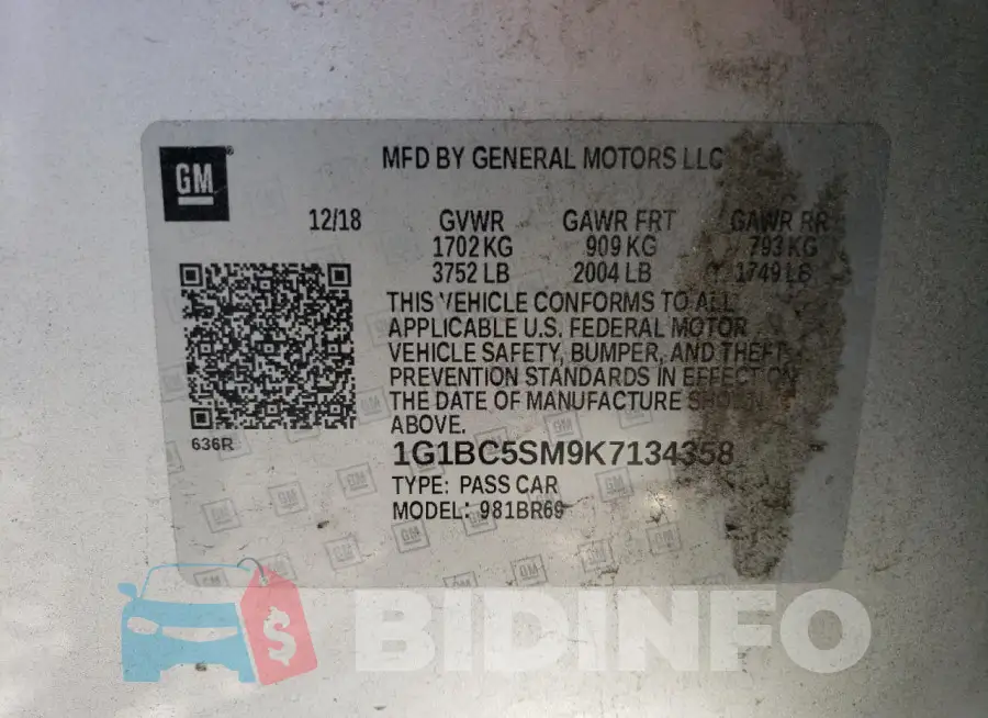 1G1BC5SM9K7134358 Photo# 13