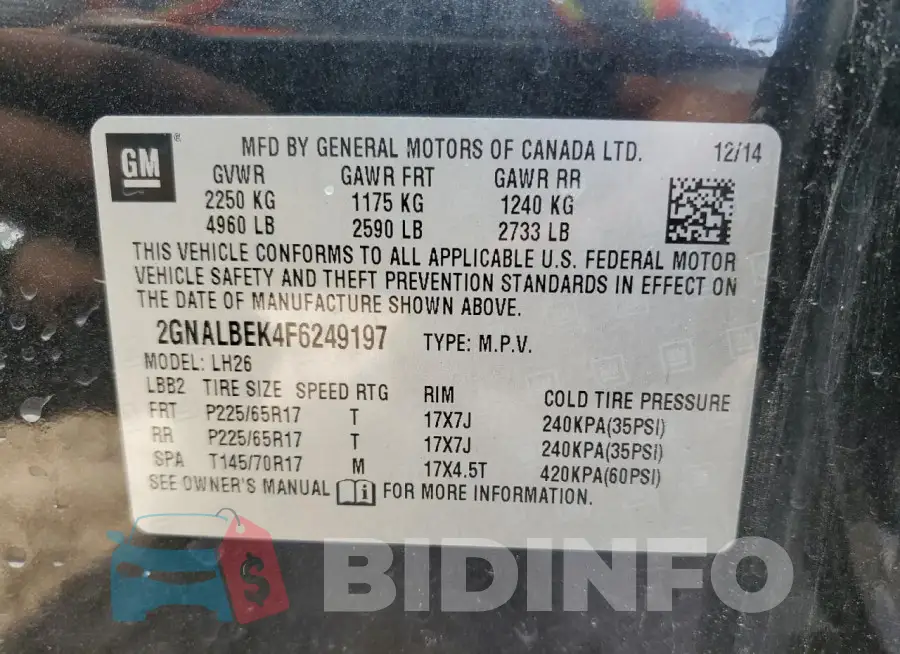 2GNALBEK4F6249197 Photo# 13