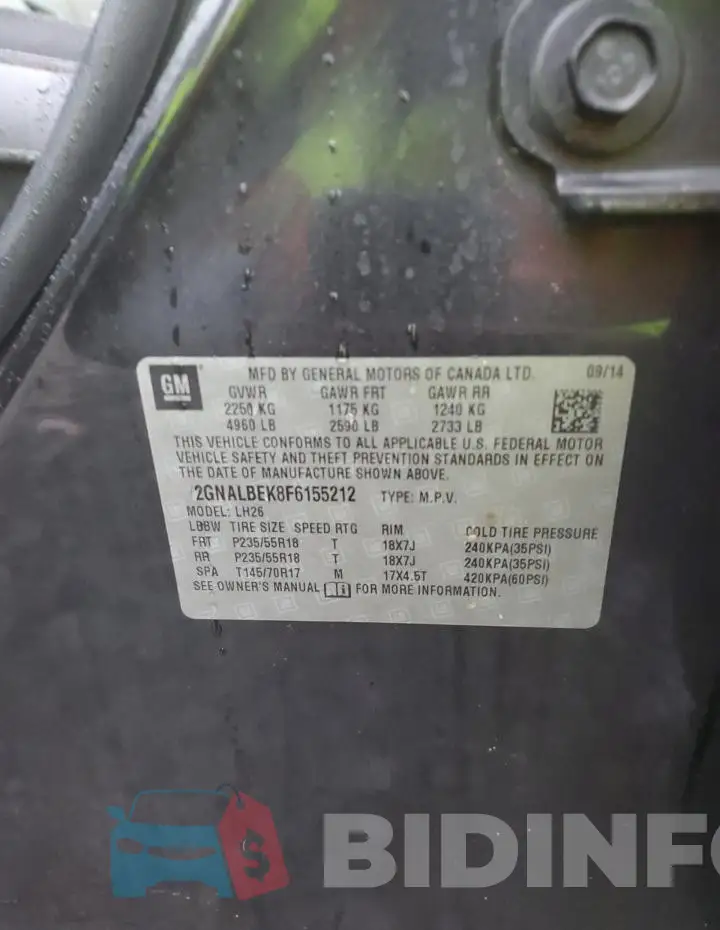 2GNALBEK8F6155212 Photo# 13