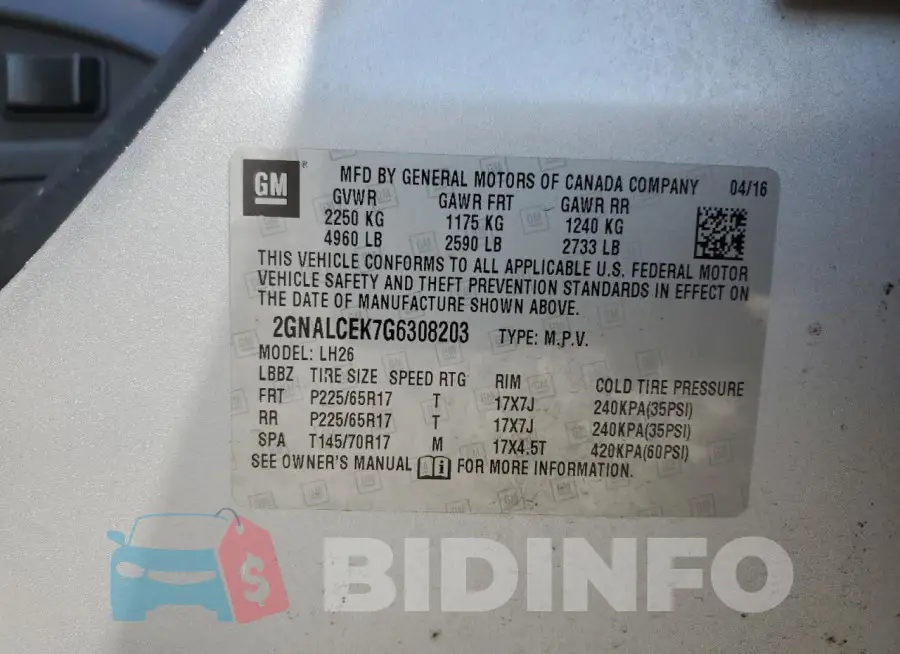 2GNALCEK7G6308203 Photo# 13