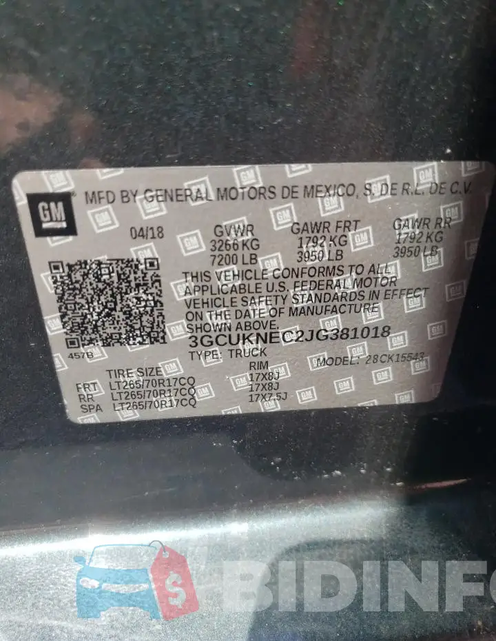 3GCUKNEC2JG381018 Photo# 12