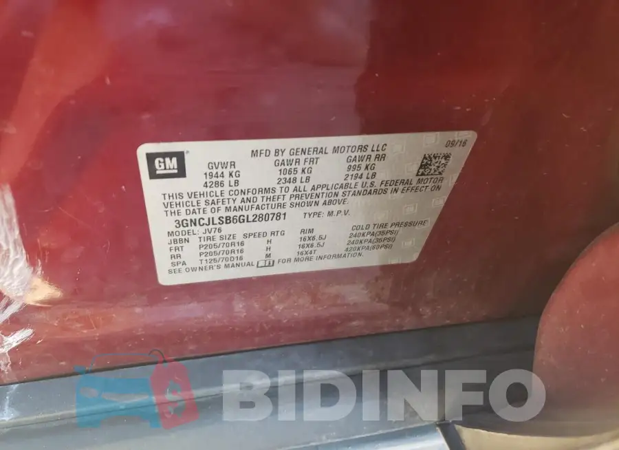 3GNCJLSB6GL280781 Photo# 13