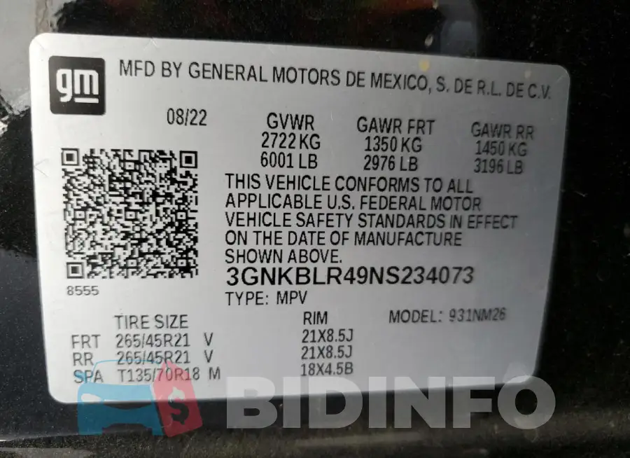 3GNKBLR49NS234073 Photo# 13