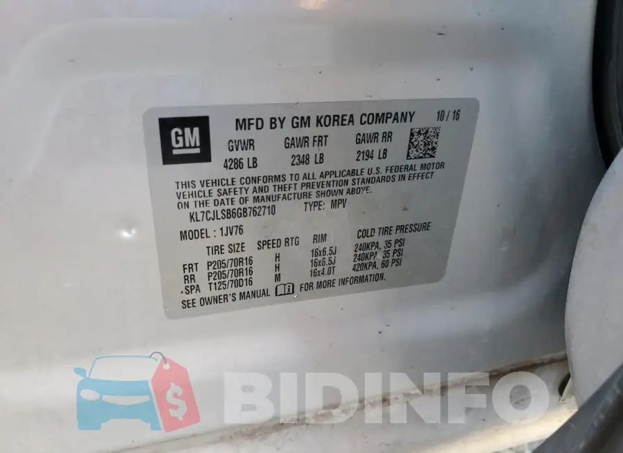 KL7CJLSB6GB762710 Photo# 14