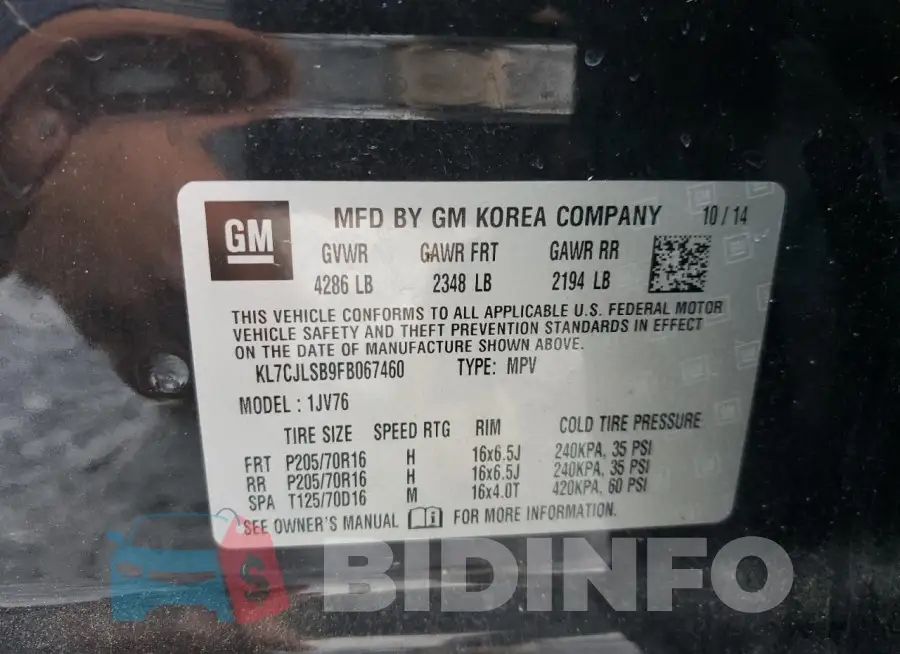 KL7CJLSB9FB067460 Photo# 13