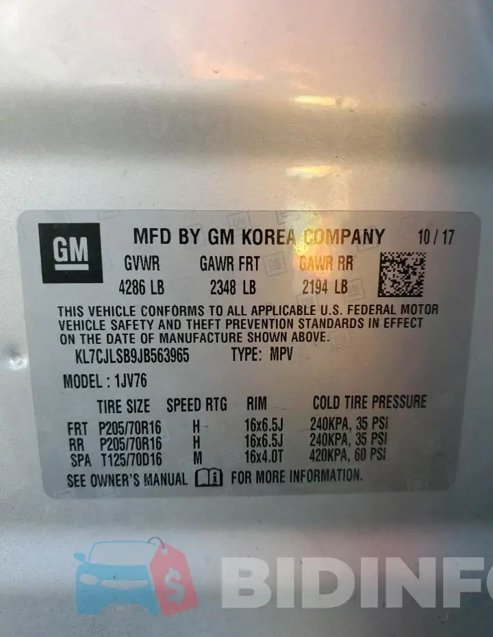 KL7CJLSB9JB563965 Photo# 13