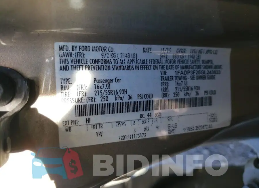 1FADP3F25GL243633 Photo# 12