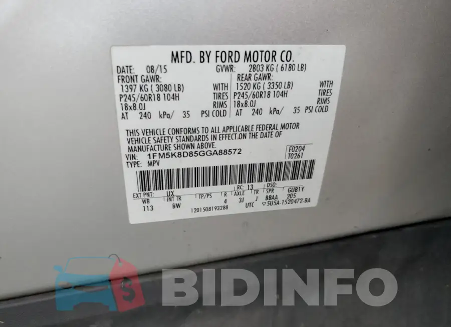 1FM5K8D85GGA88572 Photo# 13