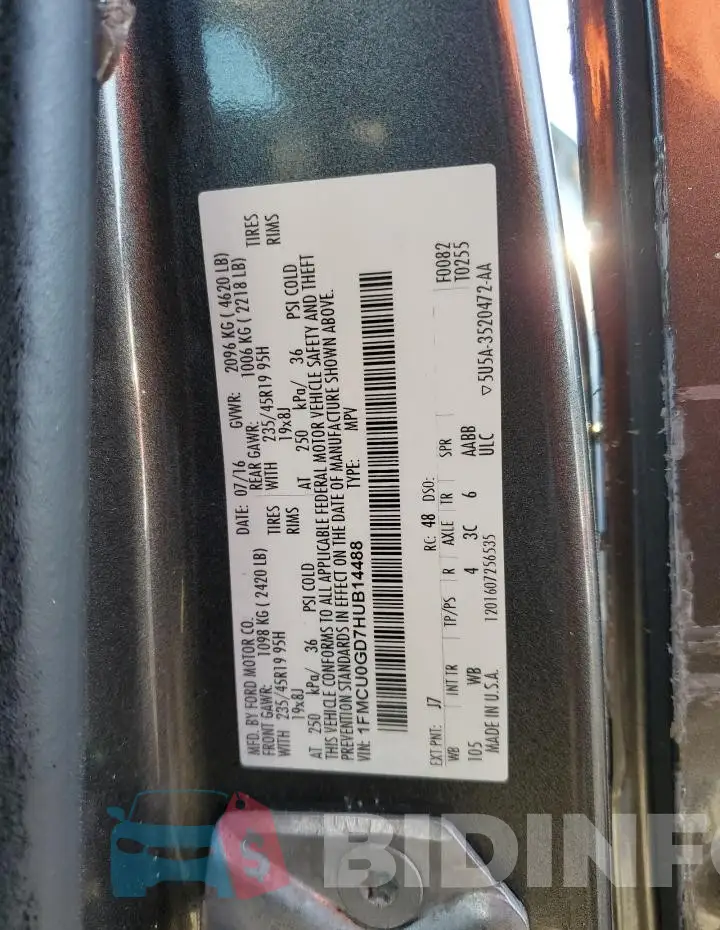 1FMCU0GD7HUB14488 Photo# 12