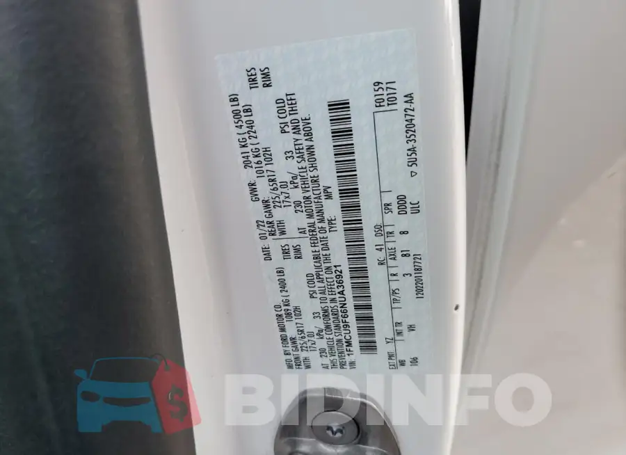 1FMCU9F66NUA36921 Photo# 13