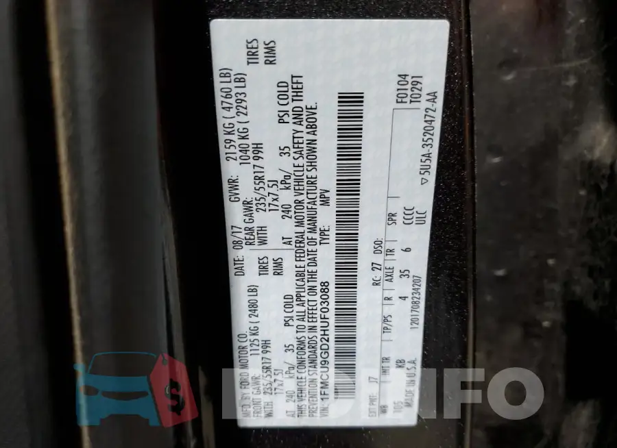 1FMCU9GD2HUF03088 Photo# 13