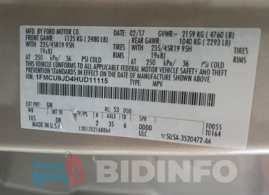1FMCU9JD4HUD11115 Photo# 13