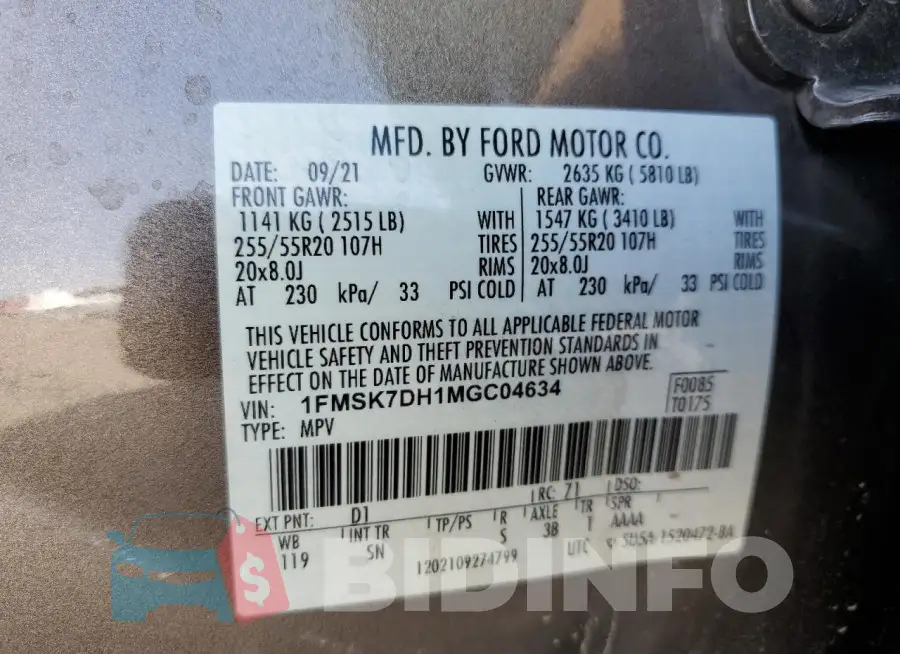 1FMSK7DH1MGC04634 Photo# 13
