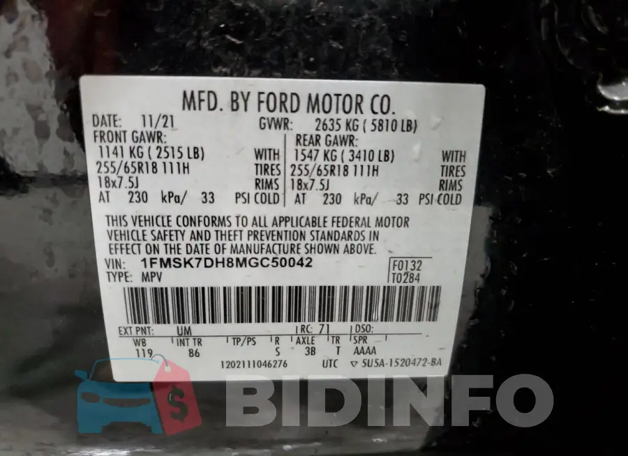 1FMSK7DH8MGC50042 Photo# 13