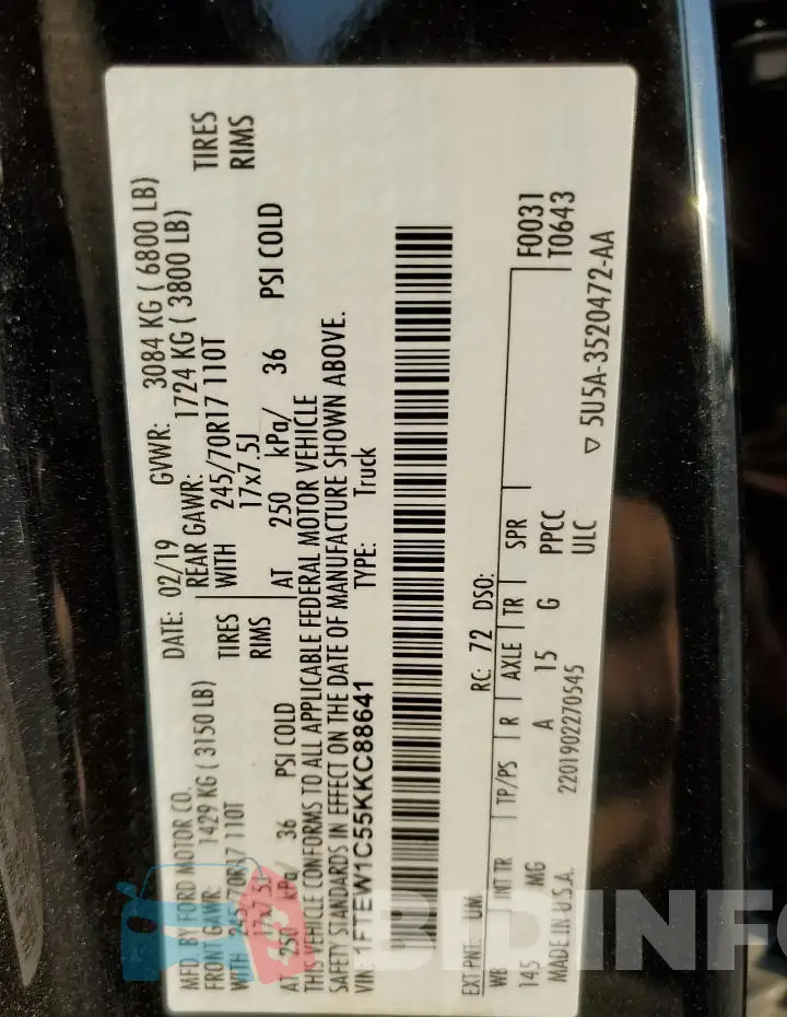 1FTEW1C55KKC88641 Photo# 12